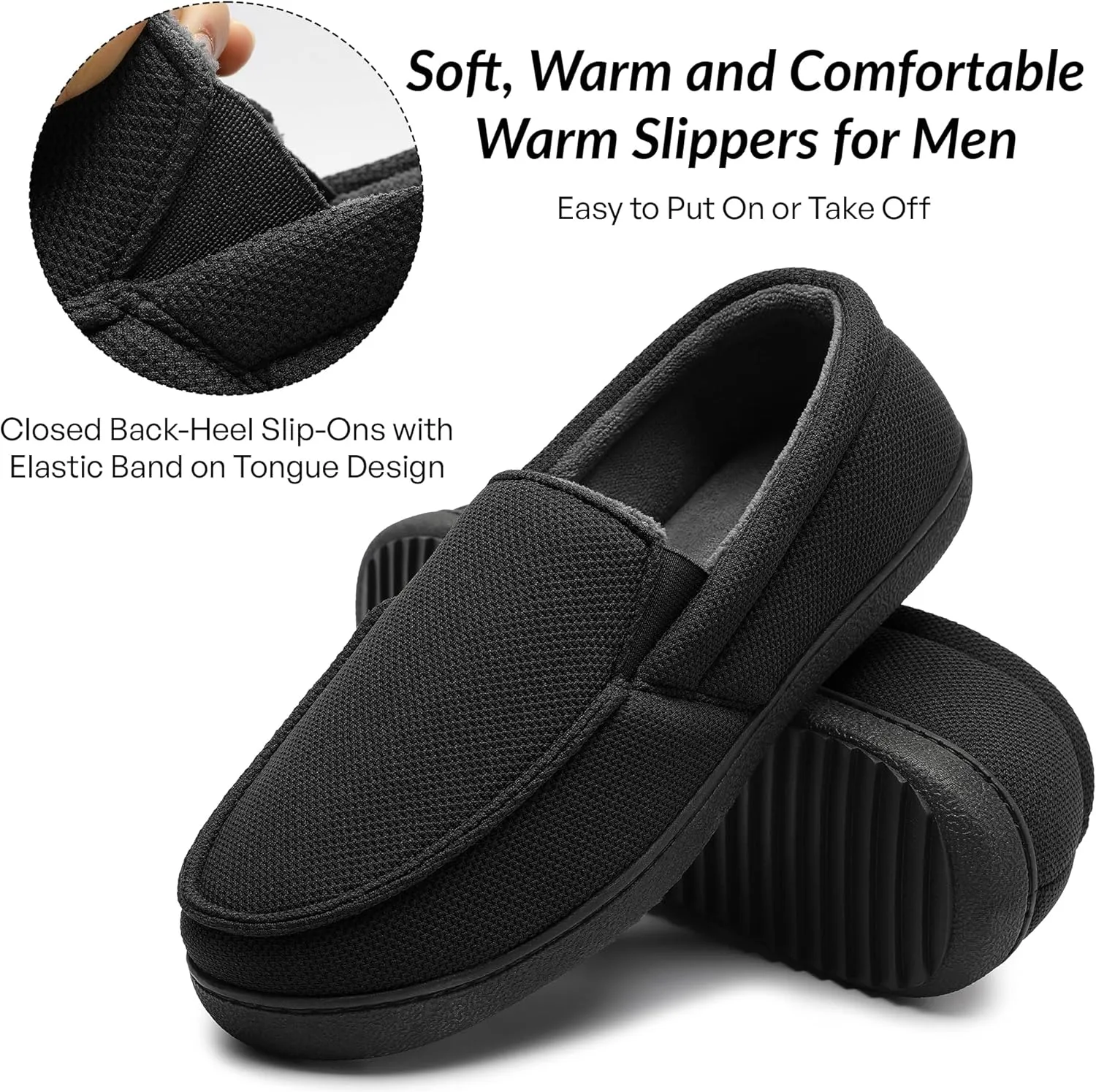 festooning Men's Slippers Soft Comfy Memory Foam Slip On Non-Slip Rubber Hardsole Slipper Indoor Outdoor Warm House Shoes