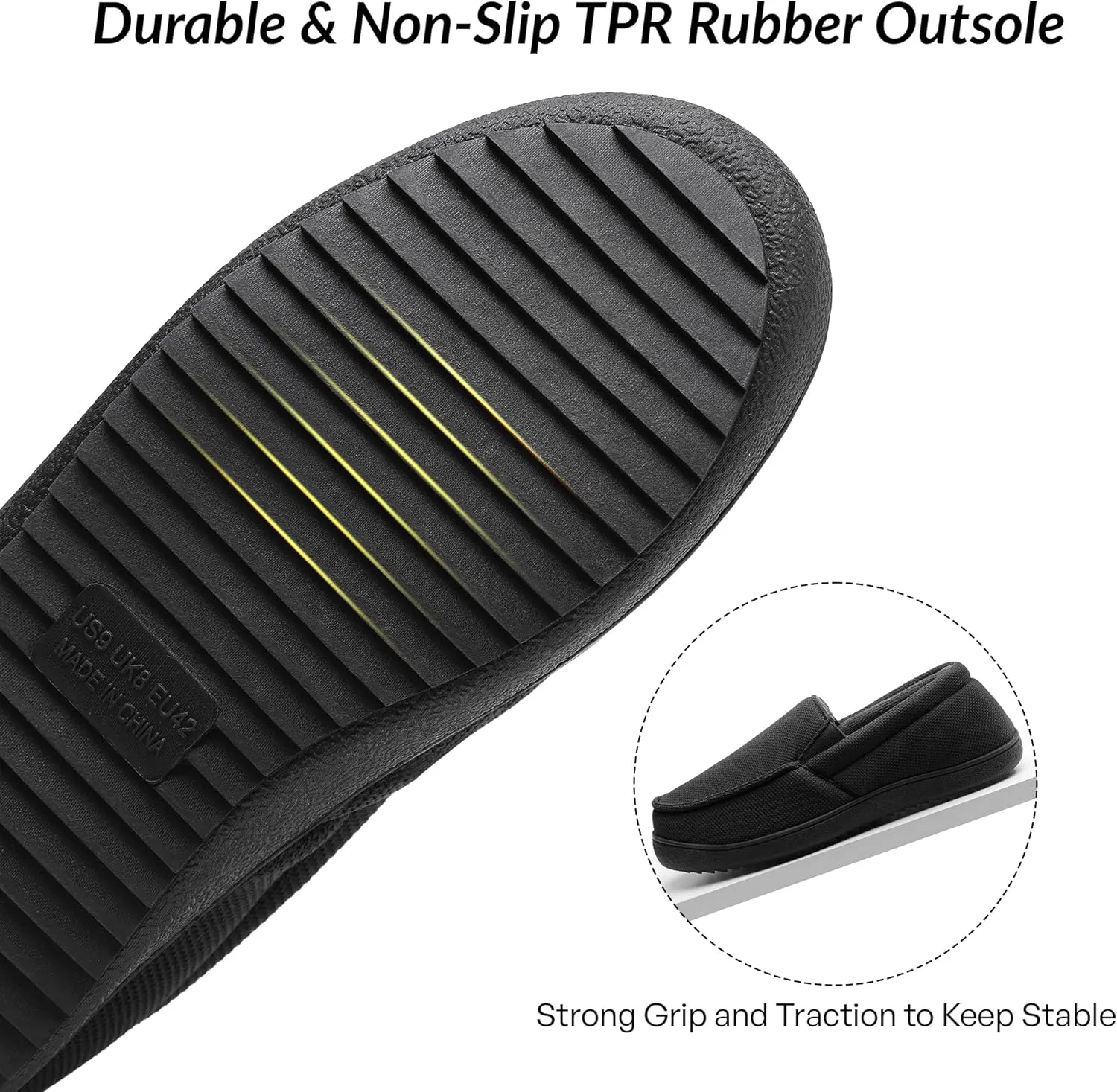 festooning Men's Slippers Soft Comfy Memory Foam Slip On Non-Slip Rubber Hardsole Slipper Indoor Outdoor Warm House Shoes