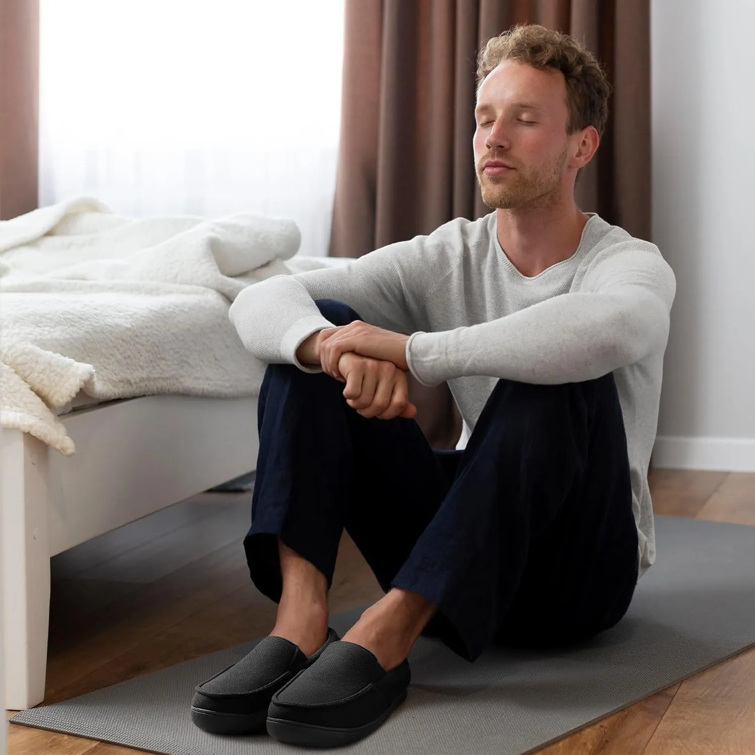 festooning Men's Slippers Soft Comfy Memory Foam Slip On Non-Slip Rubber Hardsole Slipper Indoor Outdoor Warm House Shoes
