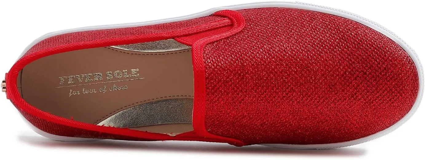 FEVERSOLE Women's Fashion Shiny Soft Slip On Sneaker Sparkle Casual Comfort Loafers