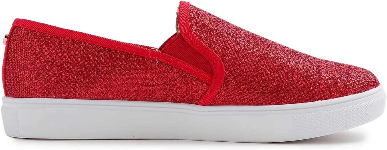 FEVERSOLE Women's Fashion Shiny Soft Slip On Sneaker Sparkle Casual Comfort Loafers