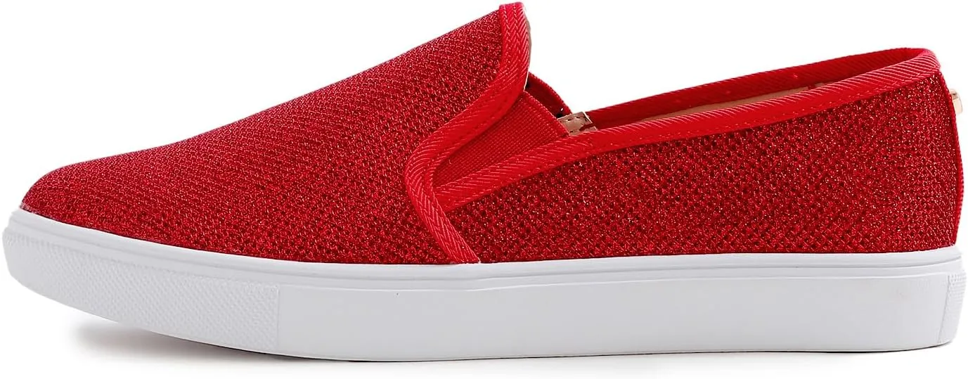 FEVERSOLE Women's Fashion Shiny Soft Slip On Sneaker Sparkle Casual Comfort Loafers