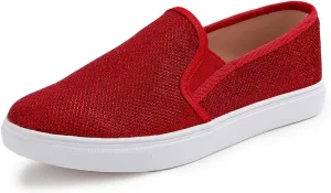 FEVERSOLE Women's Fashion Shiny Soft Slip On Sneaker Sparkle Casual Comfort Loafers
