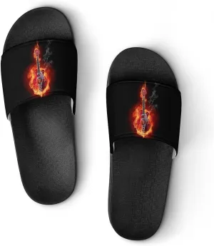 Fire Electric Guitar Flame Funny Slide Sandals Non-Slip PVC Shower Slipper House Shoes Open Toe Slippers for Adult
