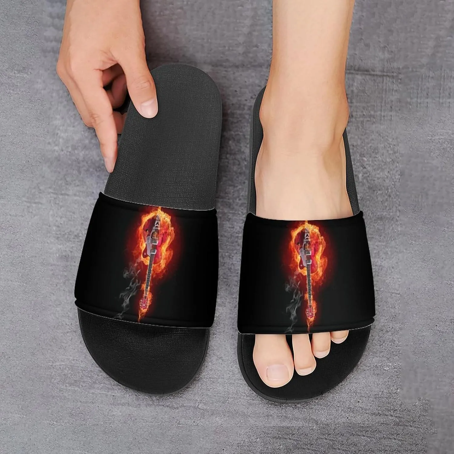 Fire Electric Guitar Flame Funny Slide Sandals Non-Slip PVC Shower Slipper House Shoes Open Toe Slippers for Adult