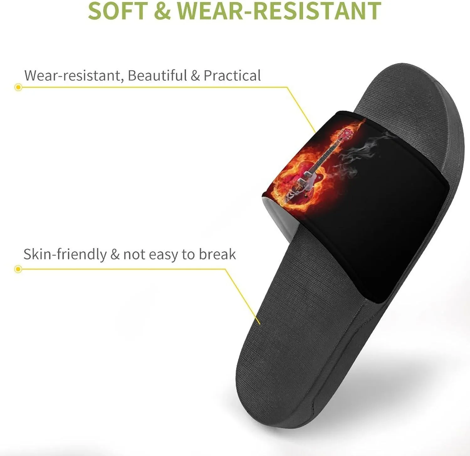 Fire Electric Guitar Flame Funny Slide Sandals Non-Slip PVC Shower Slipper House Shoes Open Toe Slippers for Adult