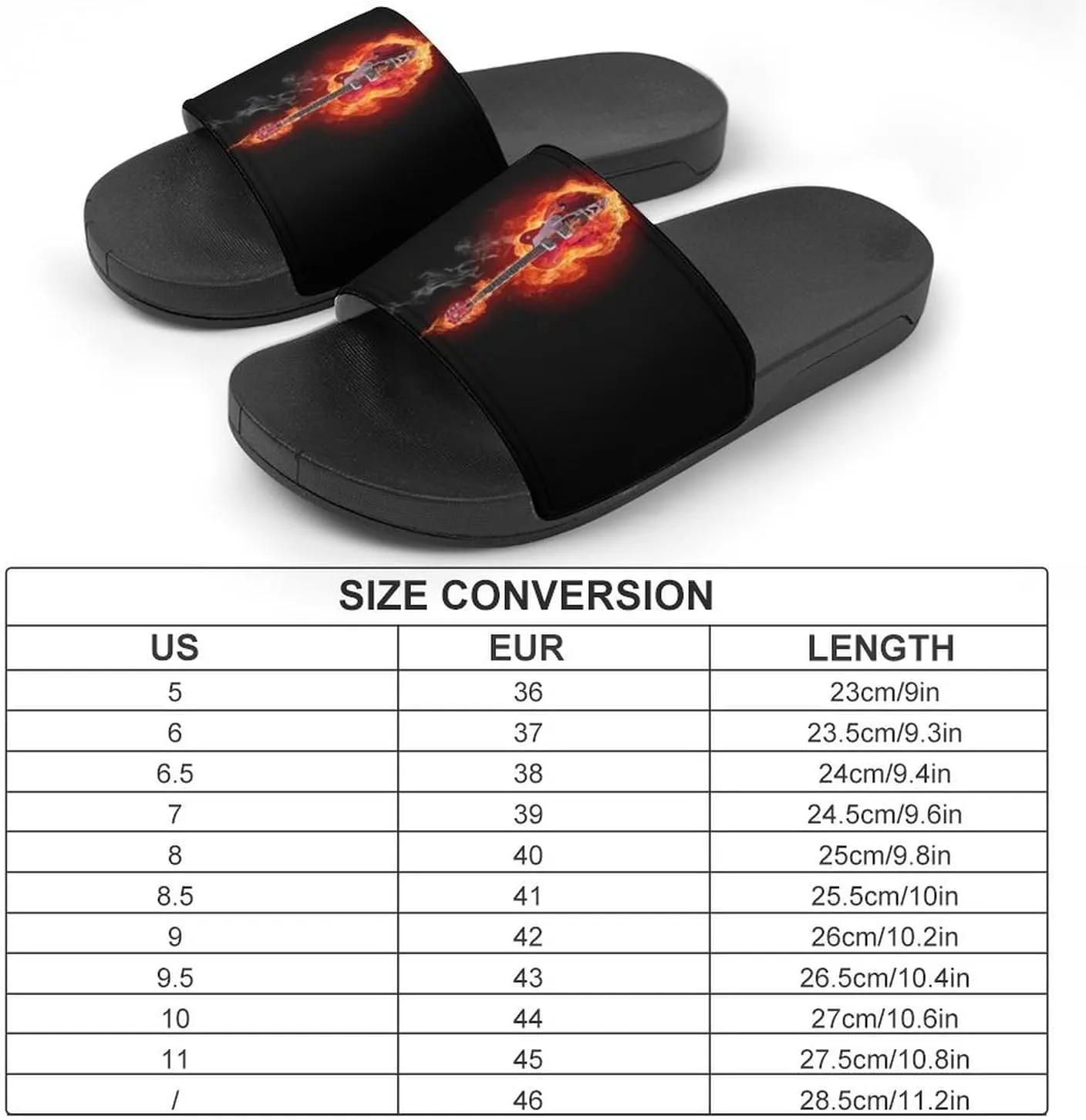 Fire Electric Guitar Flame Funny Slide Sandals Non-Slip PVC Shower Slipper House Shoes Open Toe Slippers for Adult
