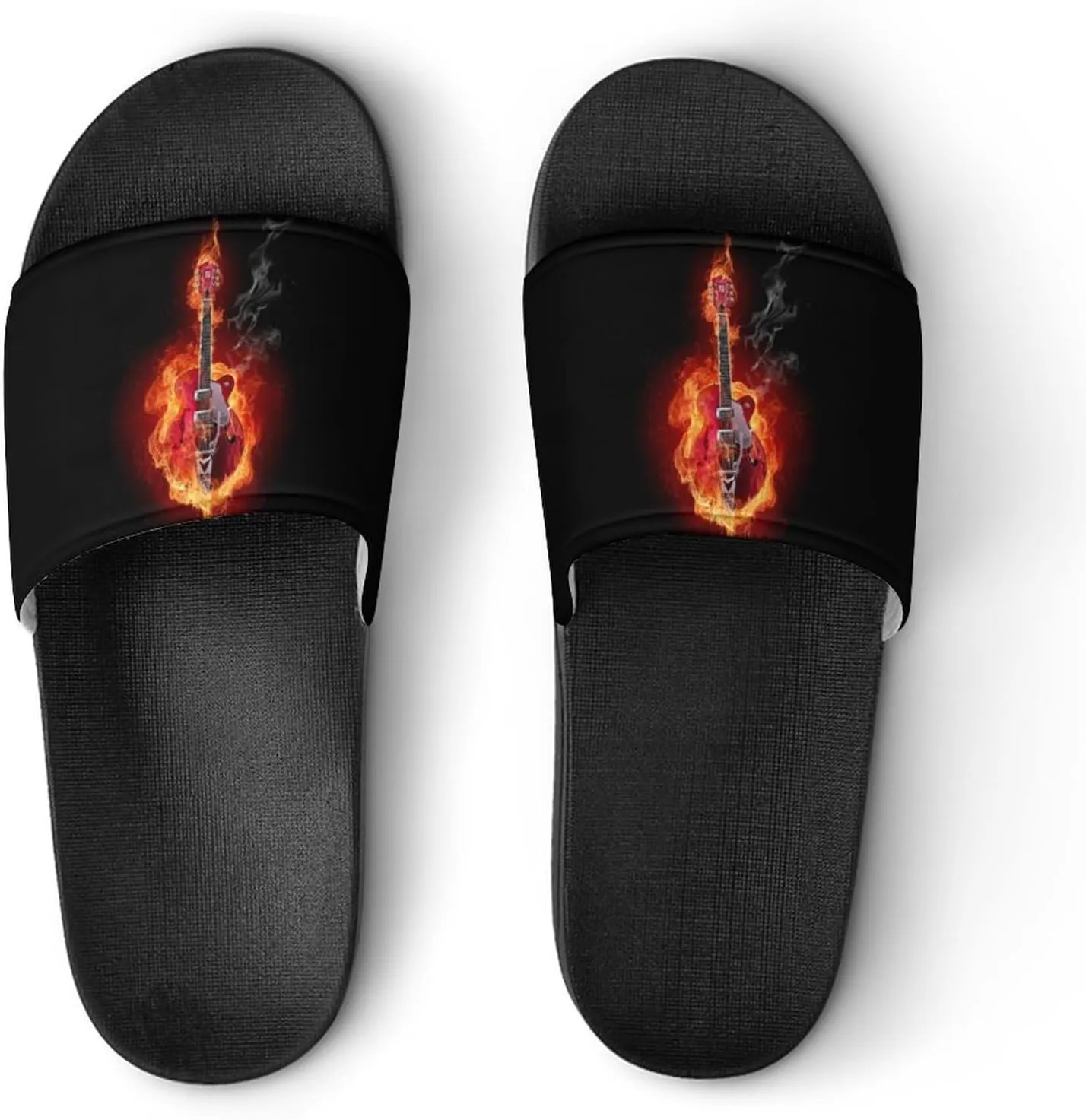 Fire Electric Guitar Flame Funny Slide Sandals Non-Slip PVC Shower Slipper House Shoes Open Toe Slippers for Adult