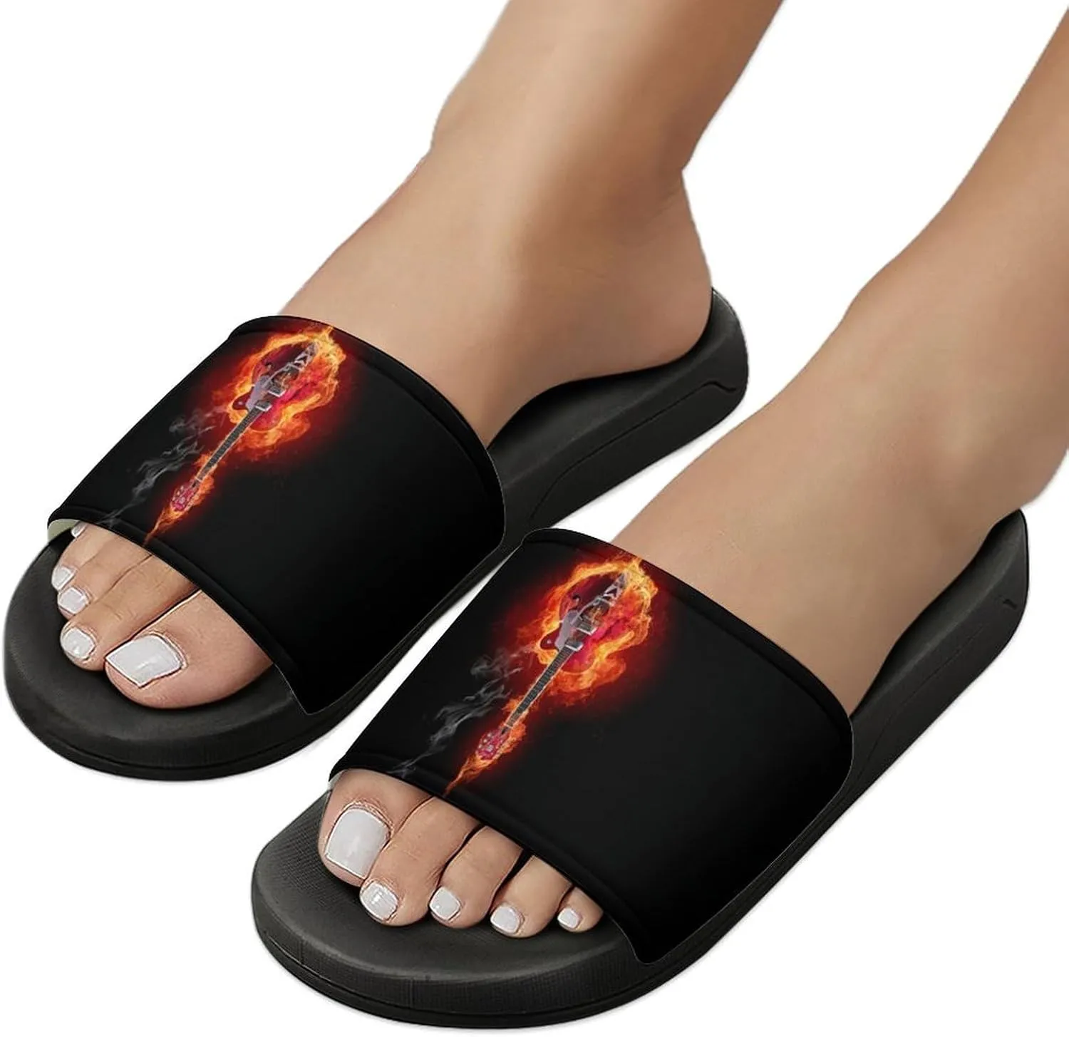 Fire Electric Guitar Flame Funny Slide Sandals Non-Slip PVC Shower Slipper House Shoes Open Toe Slippers for Adult