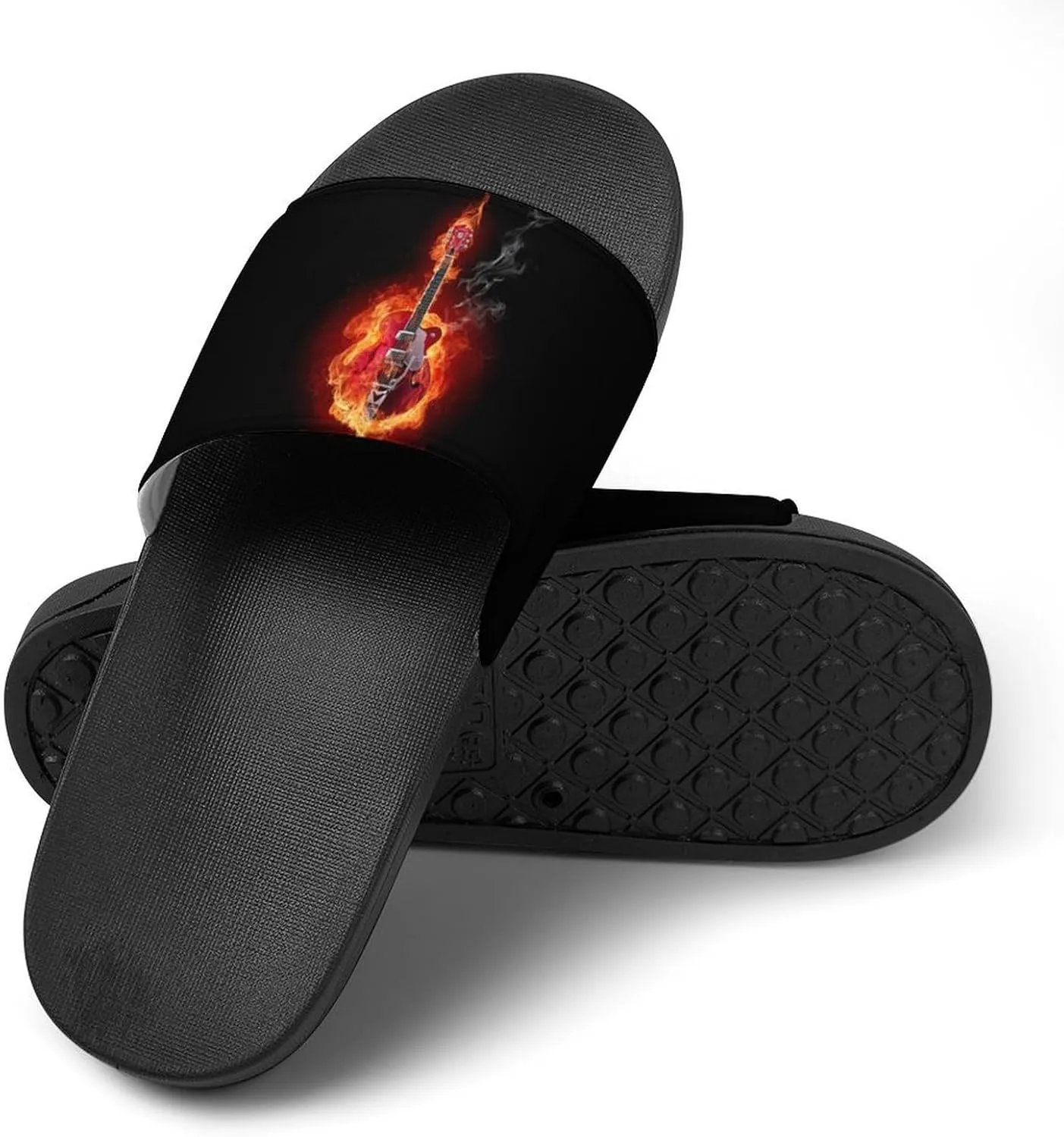 Fire Electric Guitar Flame Funny Slide Sandals Non-Slip PVC Shower Slipper House Shoes Open Toe Slippers for Adult