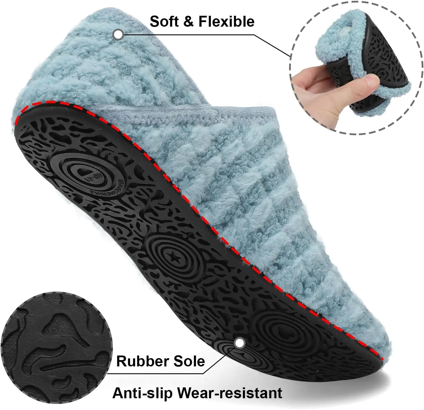 Fires Womens Mens Slippers with Rubber Sole Soft-Lightweight House Slipper Socks Around House Shoes Non Slip Indoor/Outdoor