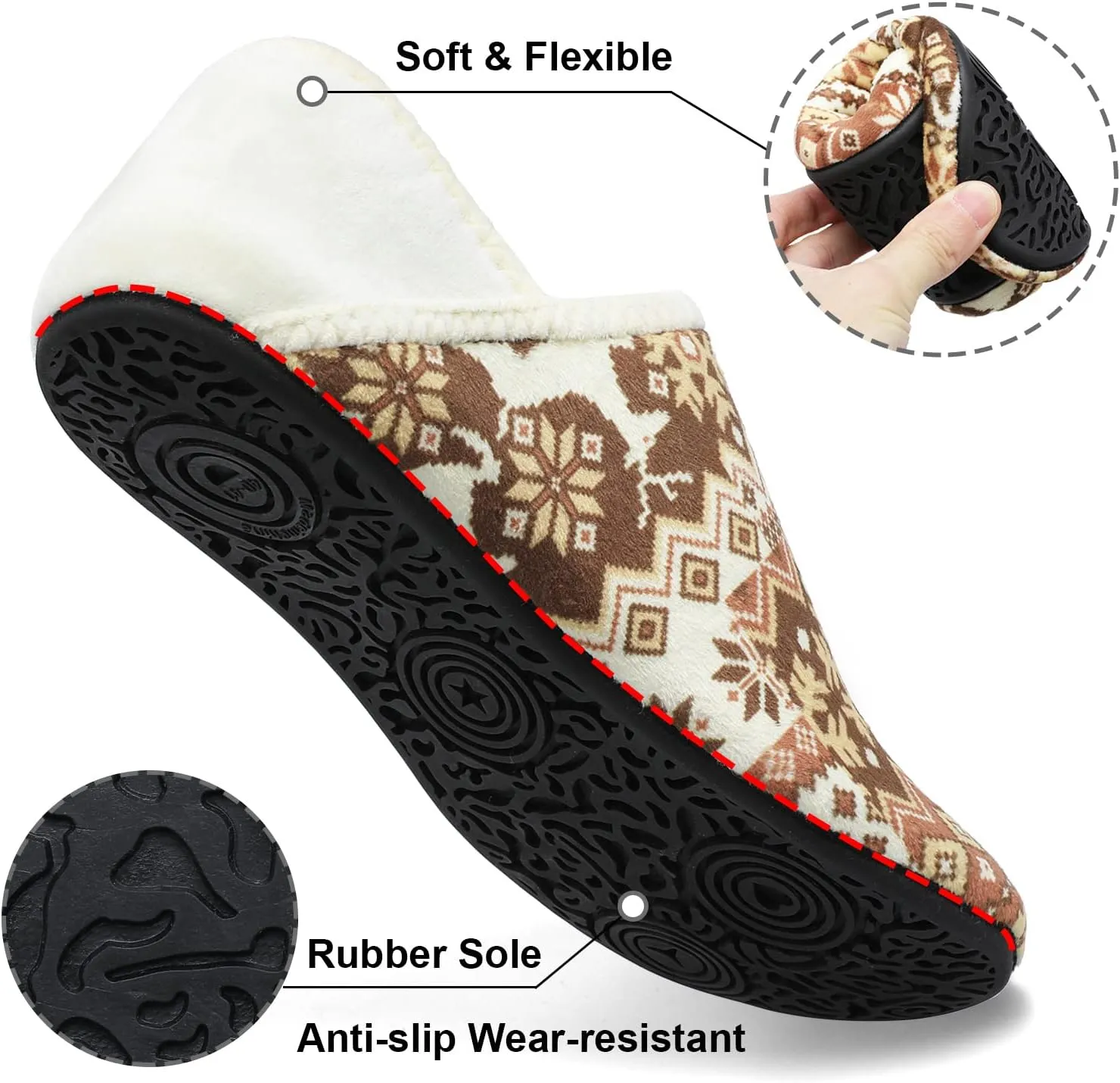 Fires Womens Mens Slippers with Rubber Sole Soft-Lightweight House Slipper Socks Around House Shoes Non Slip Indoor/Outdoor
