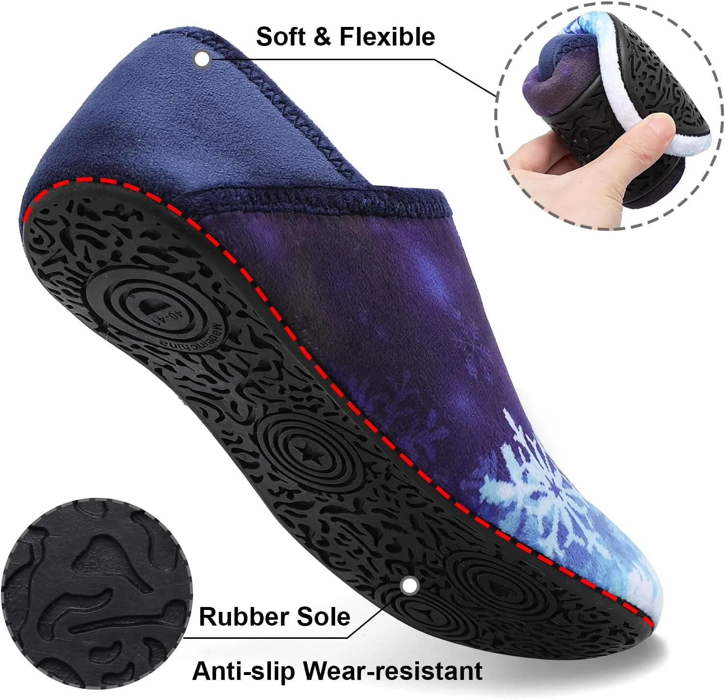 Fires Womens Mens Slippers with Rubber Sole Soft-Lightweight House Slipper Socks Around House Shoes Non Slip Indoor/Outdoor