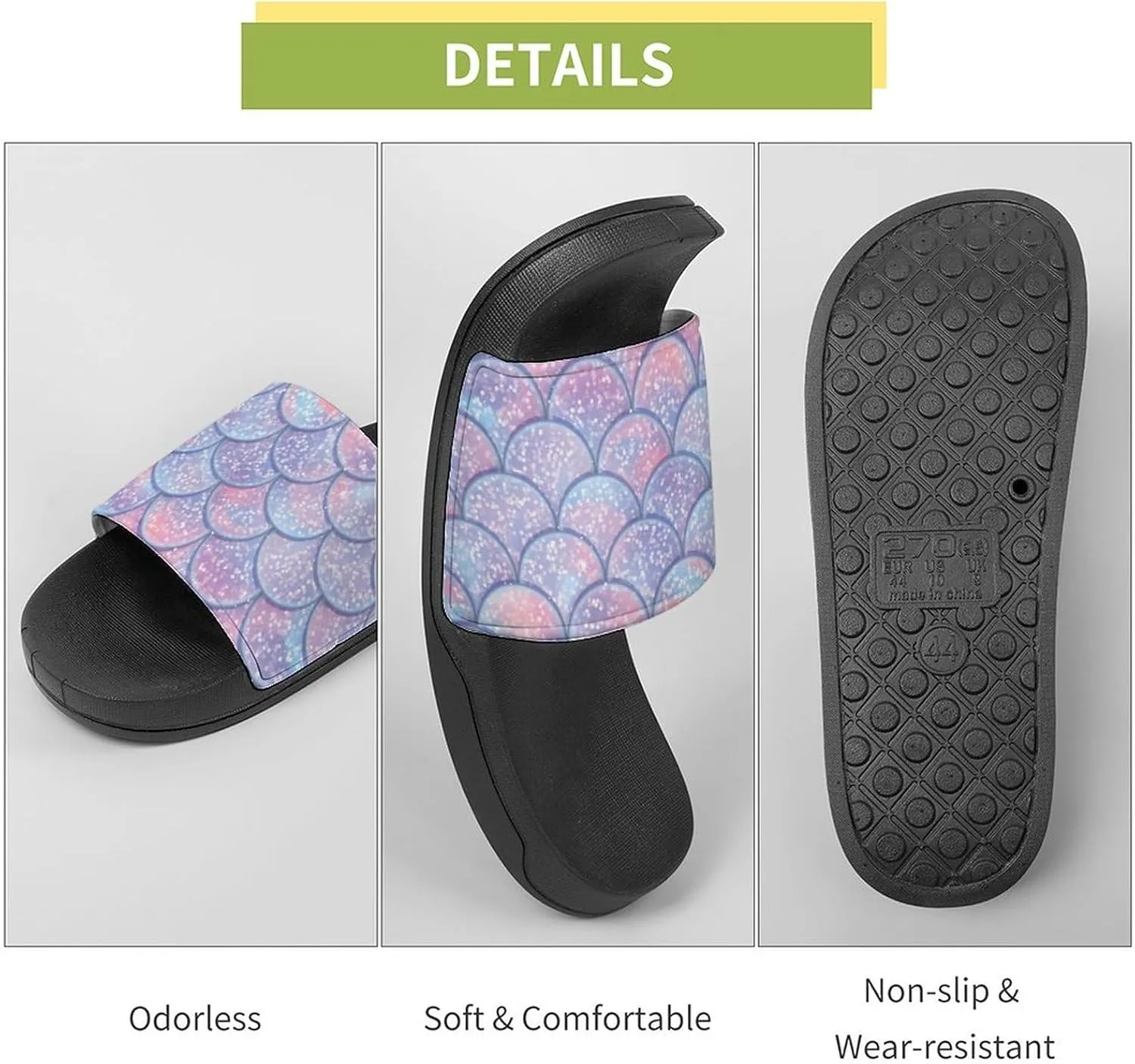 Fish Scale Print Slides Man Home Sandal Women Non Slip Bath Open Toe Shoe Casual Pool Shoes Beach Flat Slide Sandals