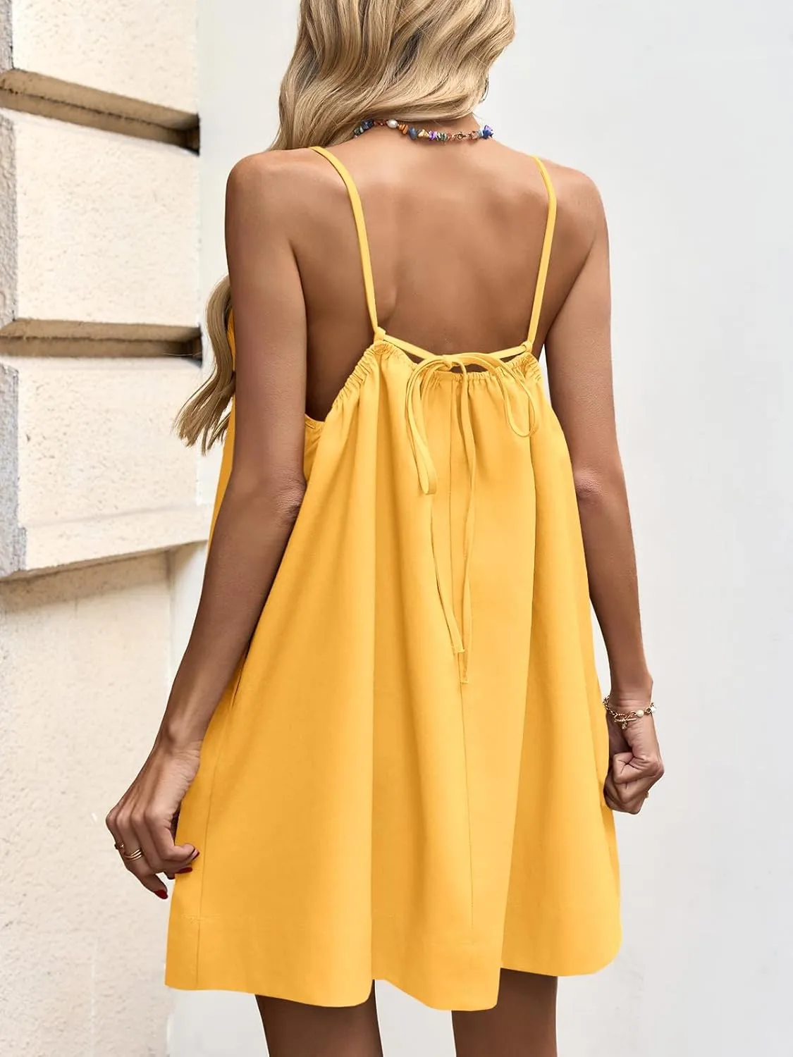 Fisoew Women Summer Sleeveless Mini Dress Tie Back Casual Loose Sexy Trendy Swimsuit Coverup