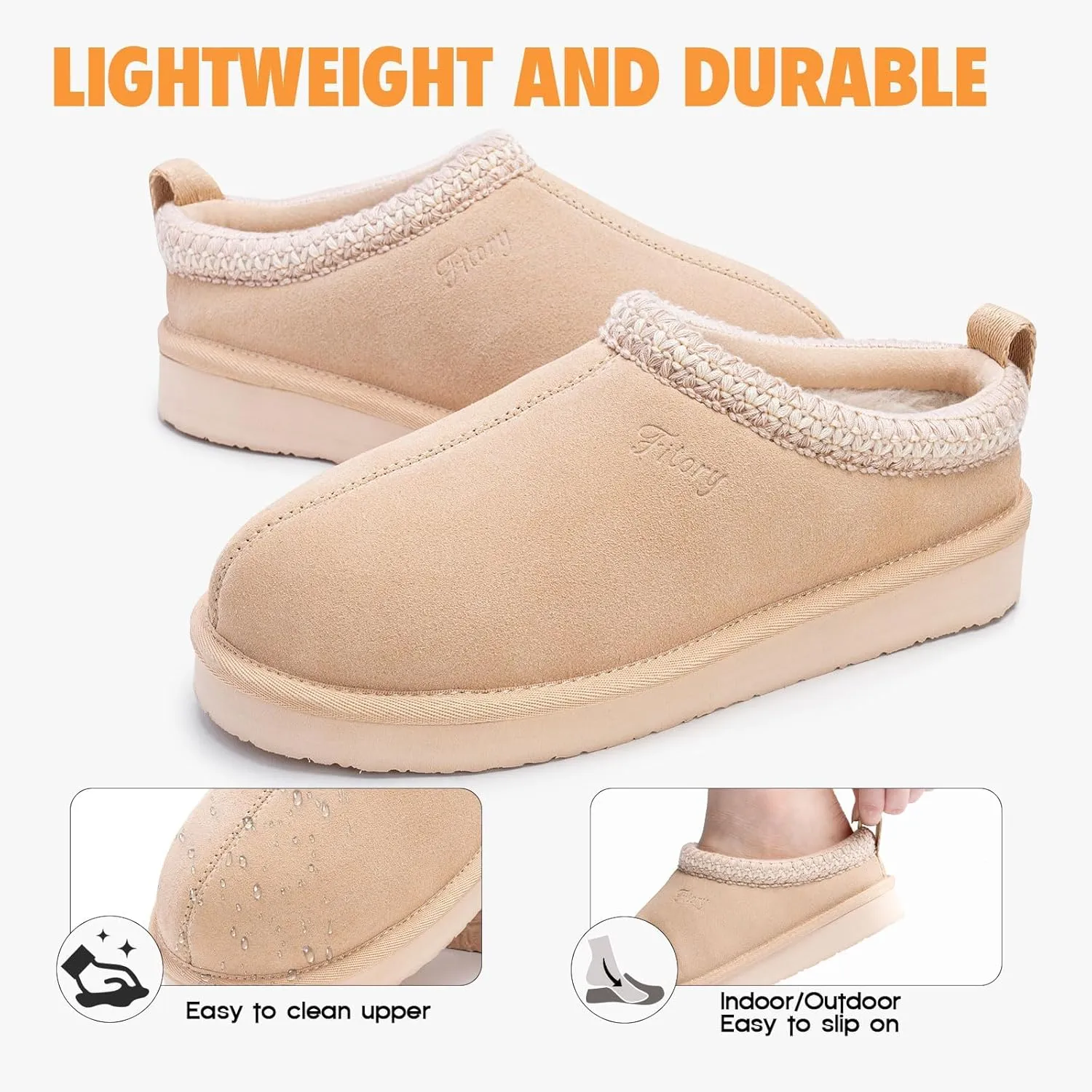 FITORY Women's Suede Slipper | Flat Short Mini Boots with Fur Fleece | Winter Casual Comfort Shoes