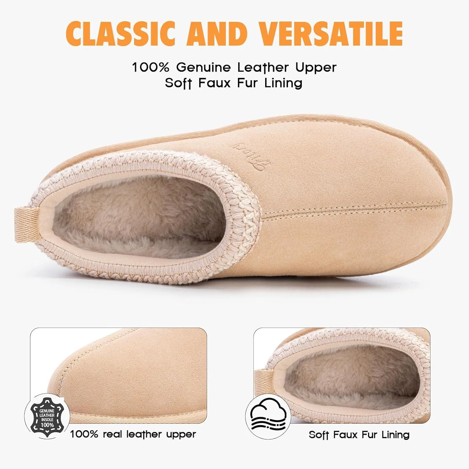 FITORY Women's Suede Slipper | Flat Short Mini Boots with Fur Fleece | Winter Casual Comfort Shoes