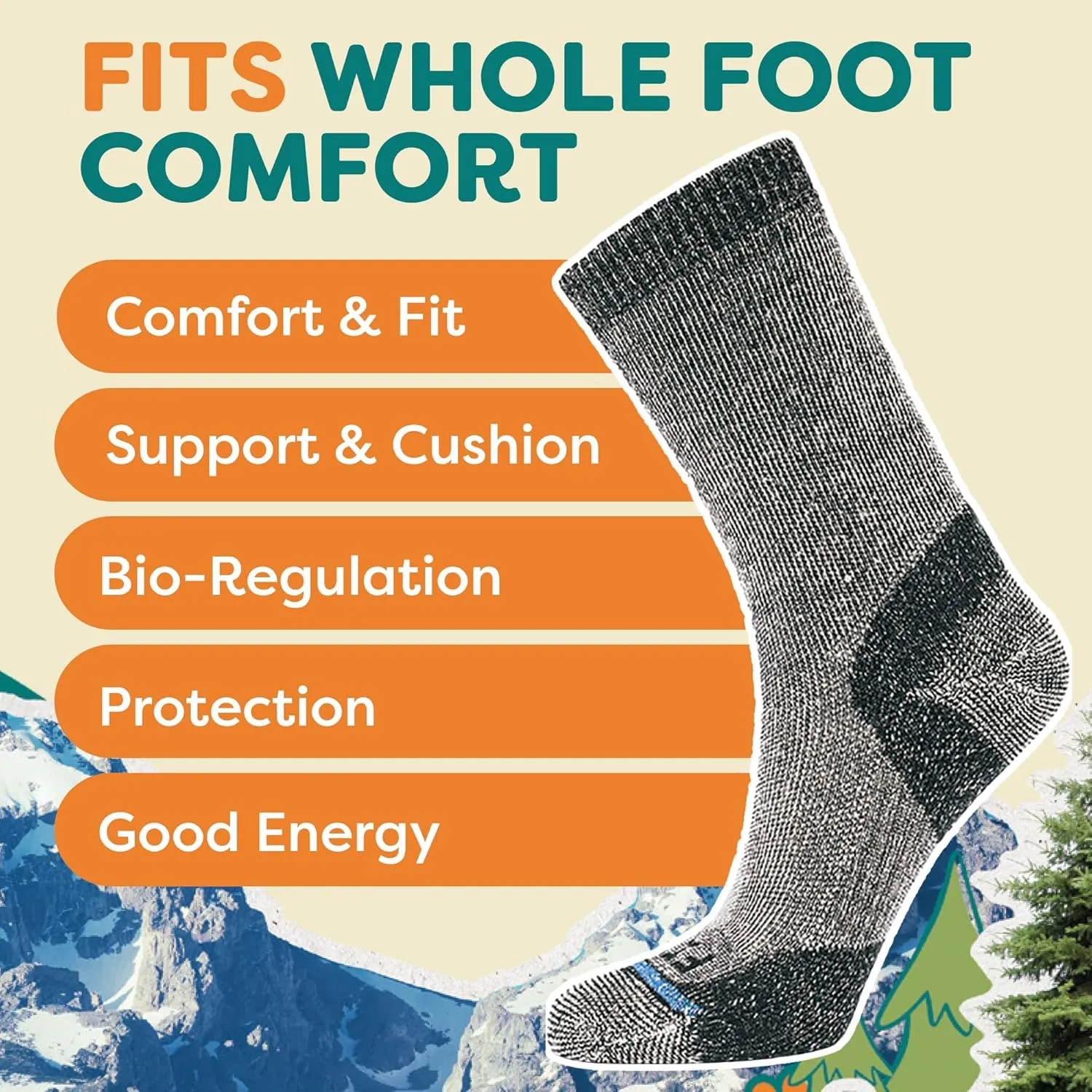 FITS Medium Rugged Crew Socks For Men and Women, Merino Wool, Breathable, Odor-Resistant, Durable, Whole Foot Comfort