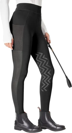 FitsT4 Sports Women's Horse Riding Pants Knee-Patch Riding Tights Ventilated Mesh Equestrian Breeches with Pockets Black 2XL