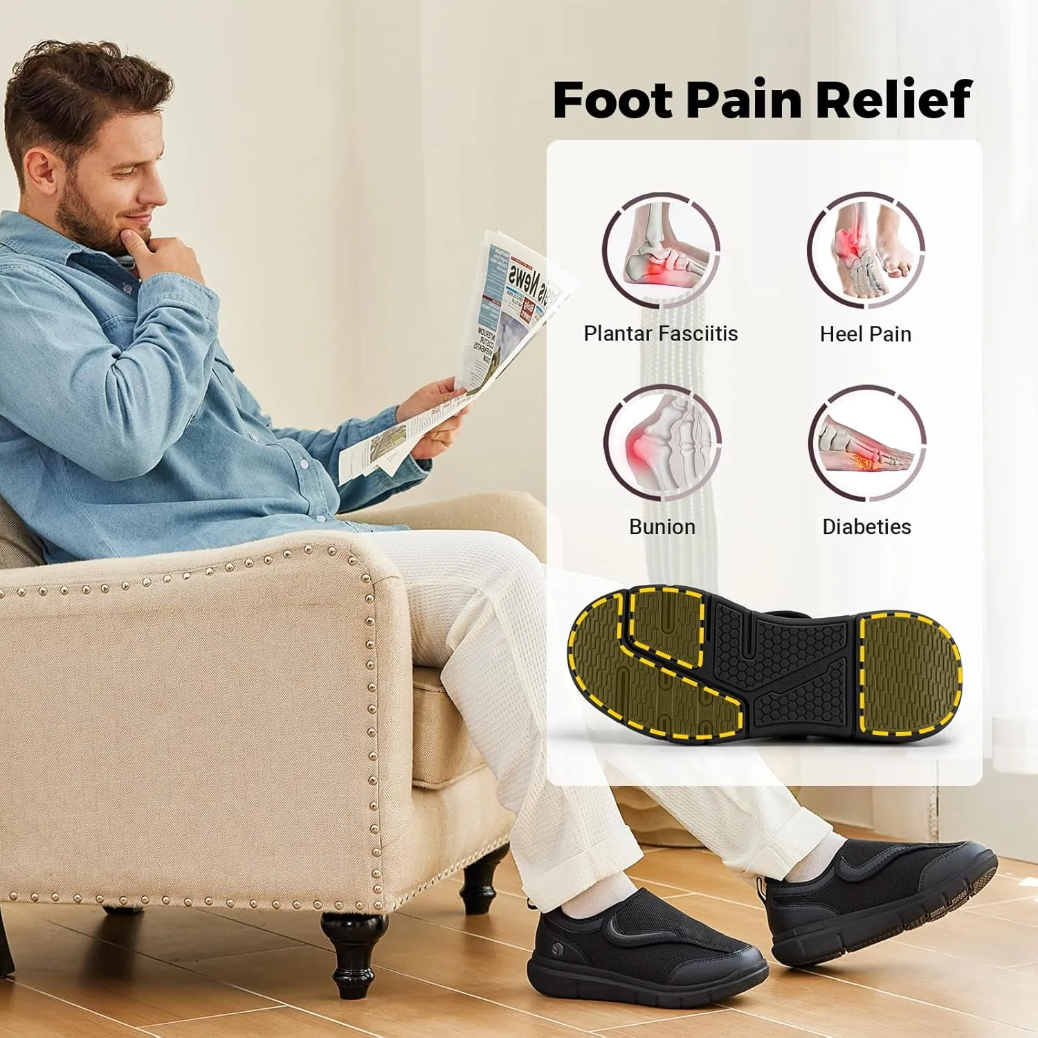 FitVille Diabetic Shoes for Men Wide Width for Swollen Feet, Extra Wide Shoes for Men with Fully Adjustable Straps