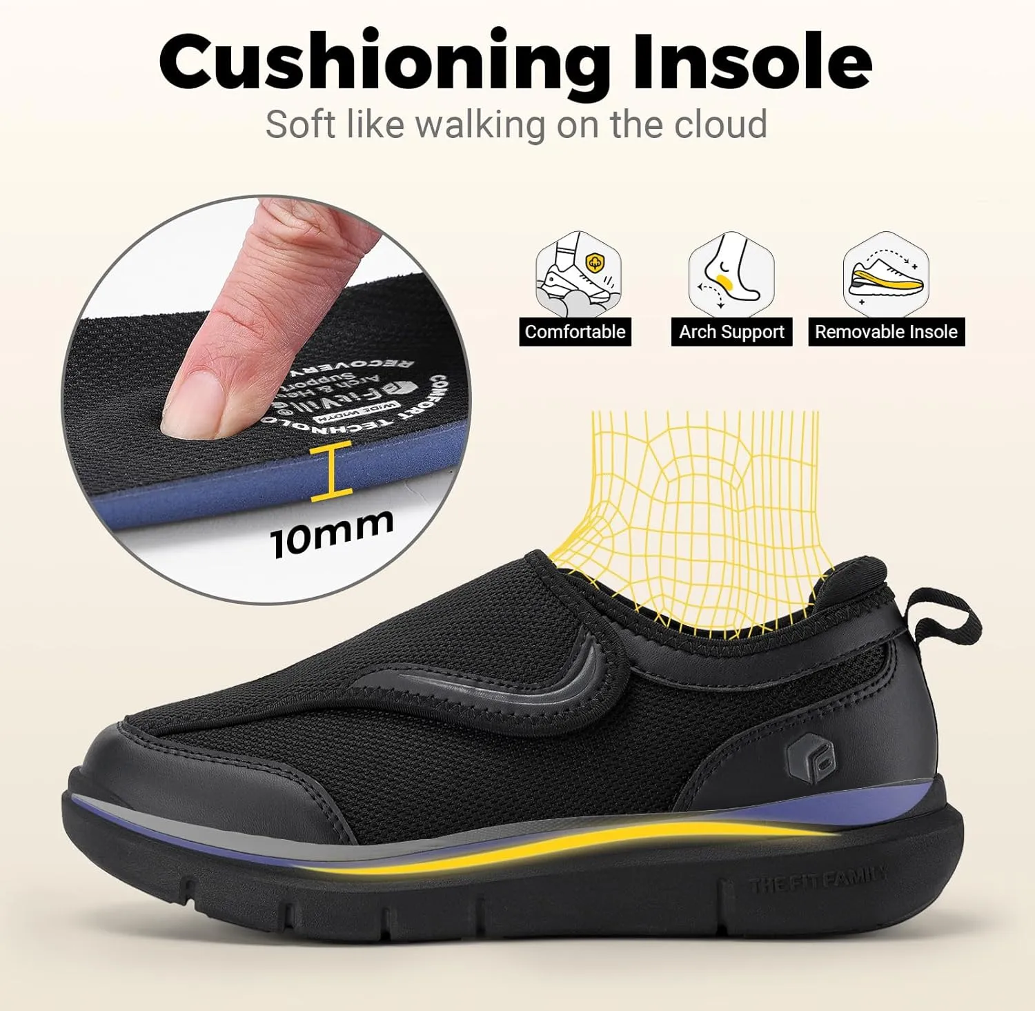FitVille Diabetic Shoes for Men Wide Width for Swollen Feet, Extra Wide Shoes for Men with Fully Adjustable Straps