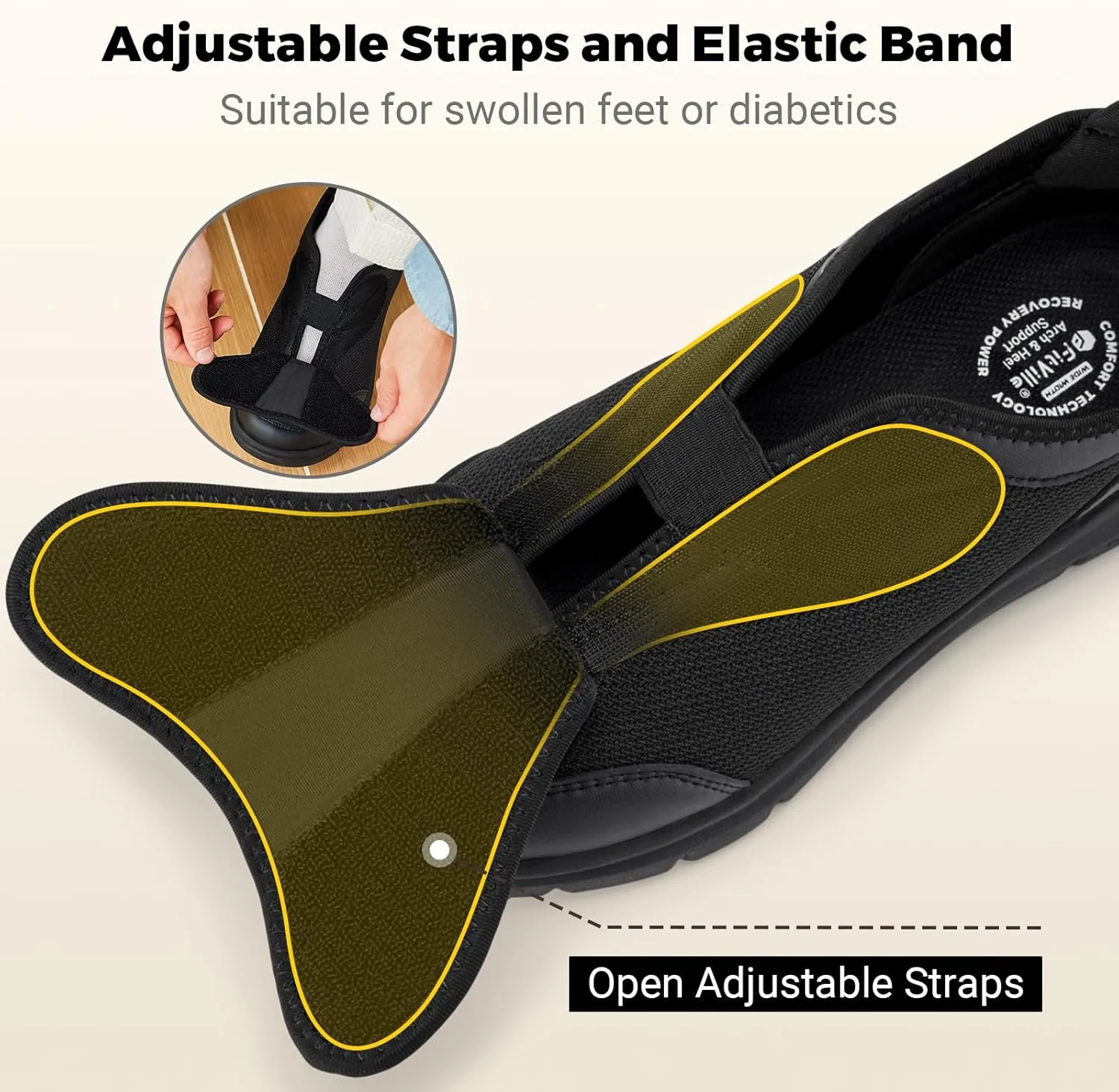 FitVille Diabetic Shoes for Men Wide Width for Swollen Feet, Extra Wide Shoes for Men with Fully Adjustable Straps