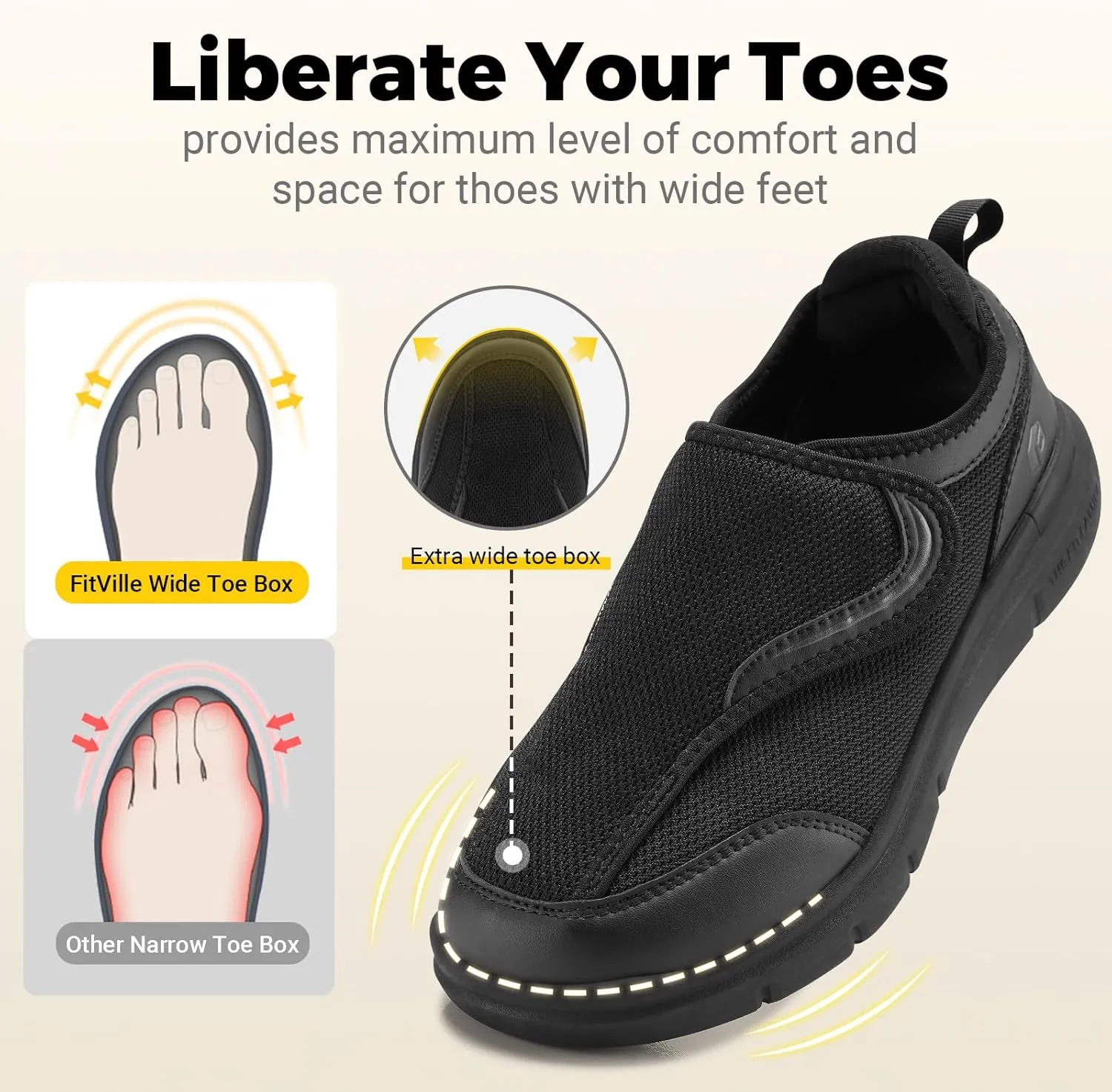 FitVille Diabetic Shoes for Men Wide Width for Swollen Feet, Extra Wide Shoes for Men with Fully Adjustable Straps