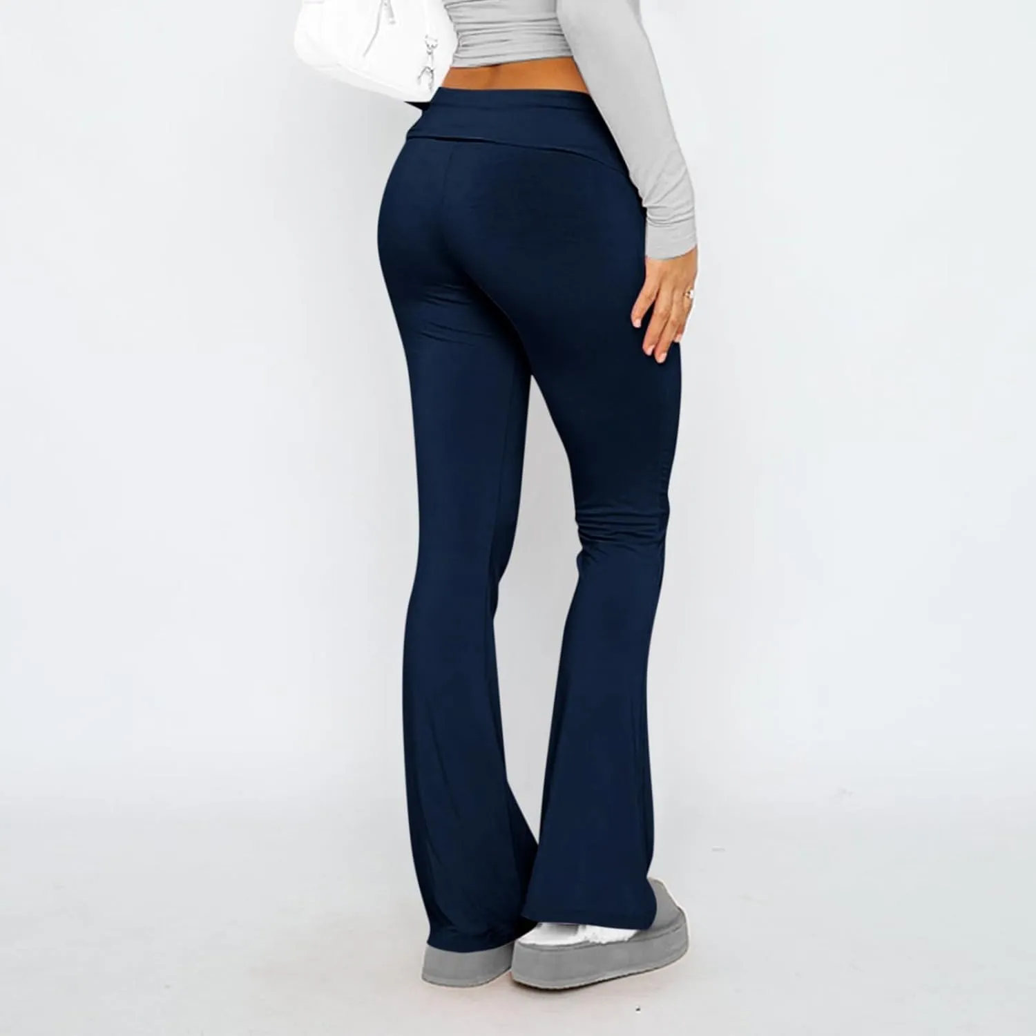 Flare Leggings for Women Bell Bottom Bootcut Y2k Fold Over Yoga Pants Low Rise Casual Comfy Soft Flared Sweatpants