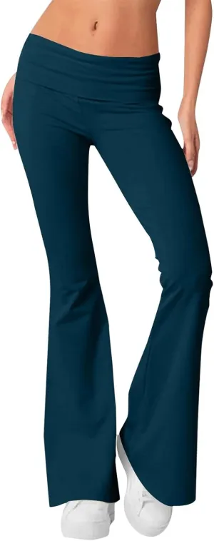 Flare Leggings for Women Bell Bottom Bootcut Y2k Fold Over Yoga Pants Low Rise Casual Comfy Soft Flared Sweatpants