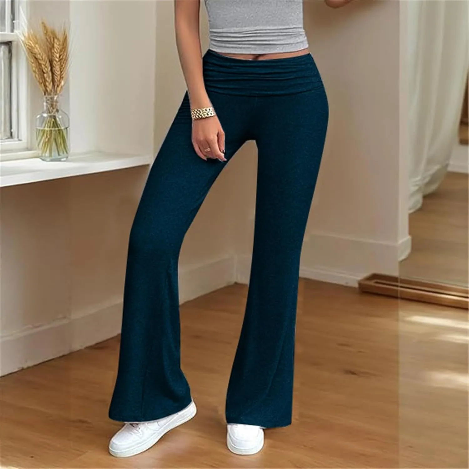 Flare Leggings for Women Bell Bottom Bootcut Y2k Fold Over Yoga Pants Low Rise Casual Comfy Soft Flared Sweatpants