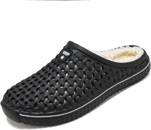 FLIOZY Mens Womens Warm Lined Clog Breathable Mesh House Slippers Winter Slip On Walking Garden Shoes