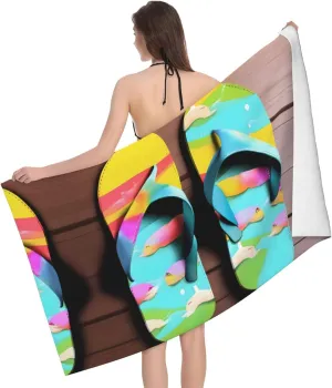 Flops Slippers Art Sandals Print Beach Towel Blanket,Sand Proof Swimming Bath Pool Towel for Travel Camping Yoga Sport
