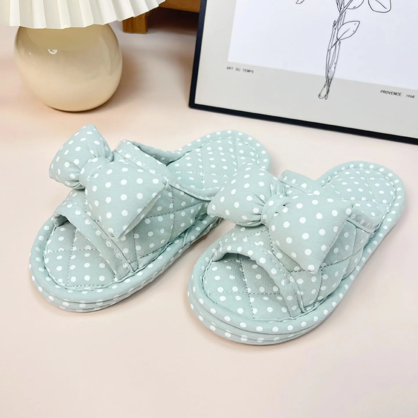 Floral Velvet House Slippers for Women, Lightweight Open Toe Washable Portable Foldable Comfortable Guest Hotel Travel Airplane Spa Slippers