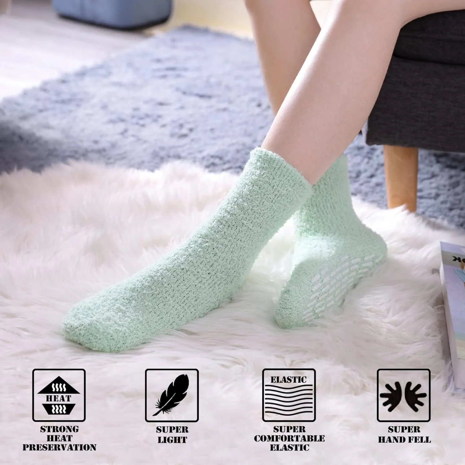 FNOVCO Non Slip Socks for Women Winter Warm Cozy Fuzzy Slipper Socks Soft Fluffy Hospital Socks with Grips