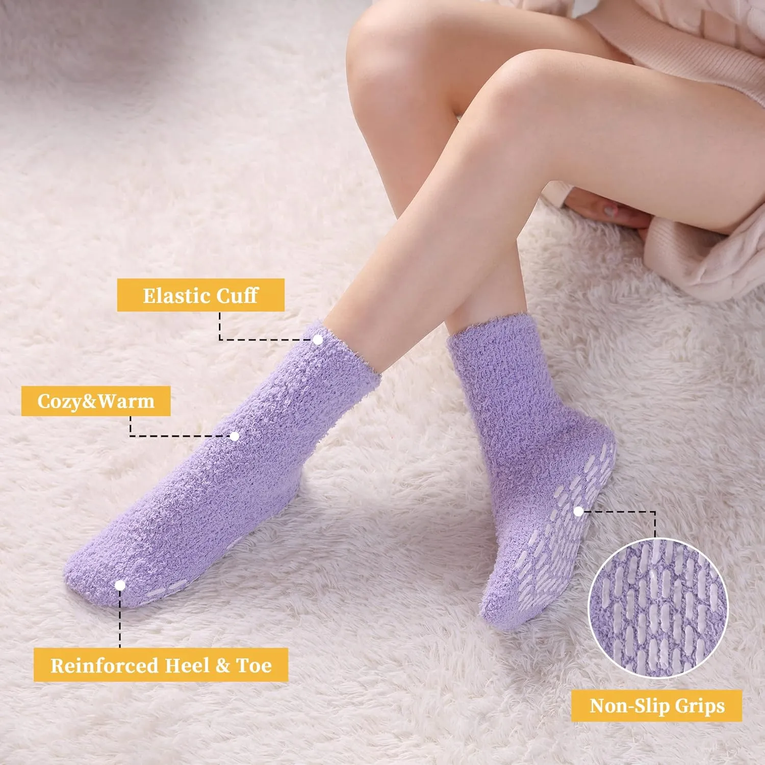 FNOVCO Non Slip Socks for Women Winter Warm Cozy Fuzzy Slipper Socks Soft Fluffy Hospital Socks with Grips