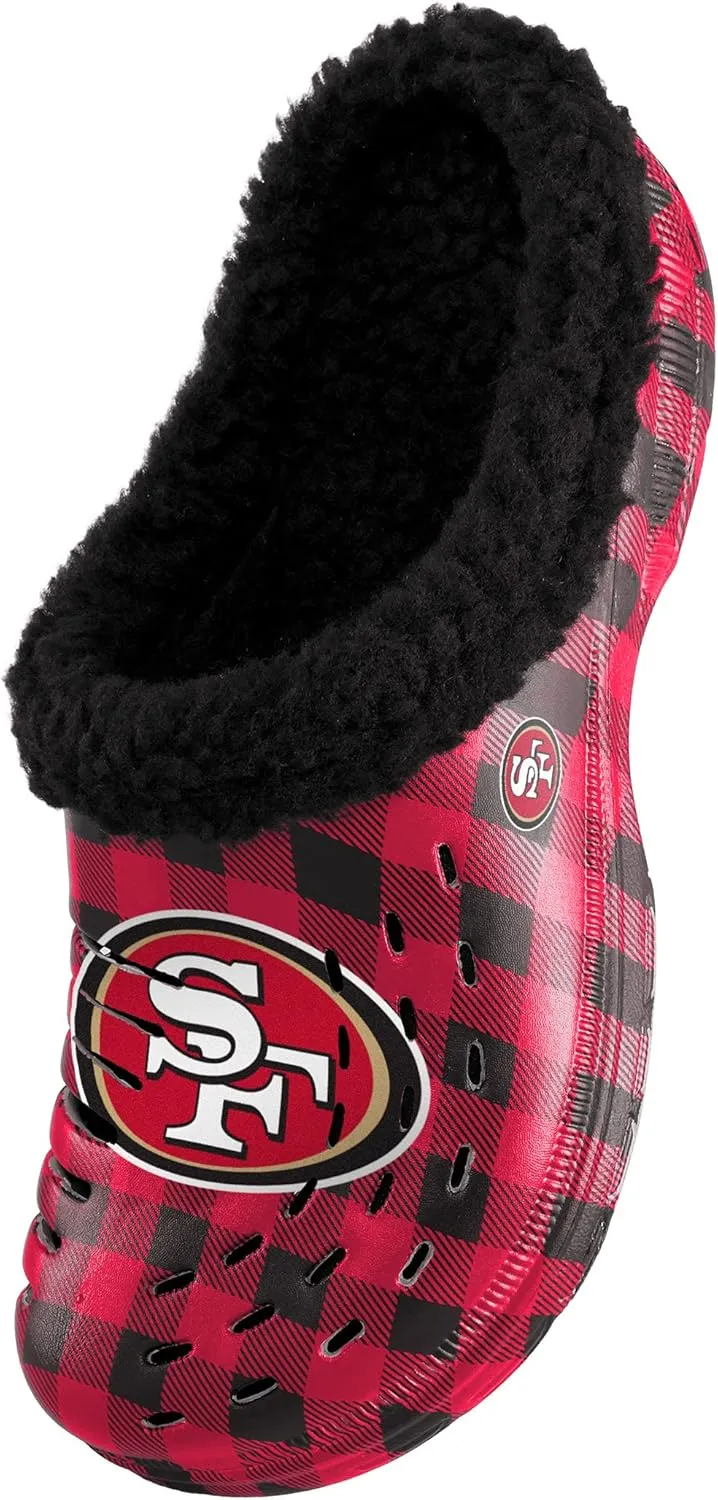 FOCO Men's NFL Team Logo Sherpa Lined Buffalo Check Shoes Slipper Clogs