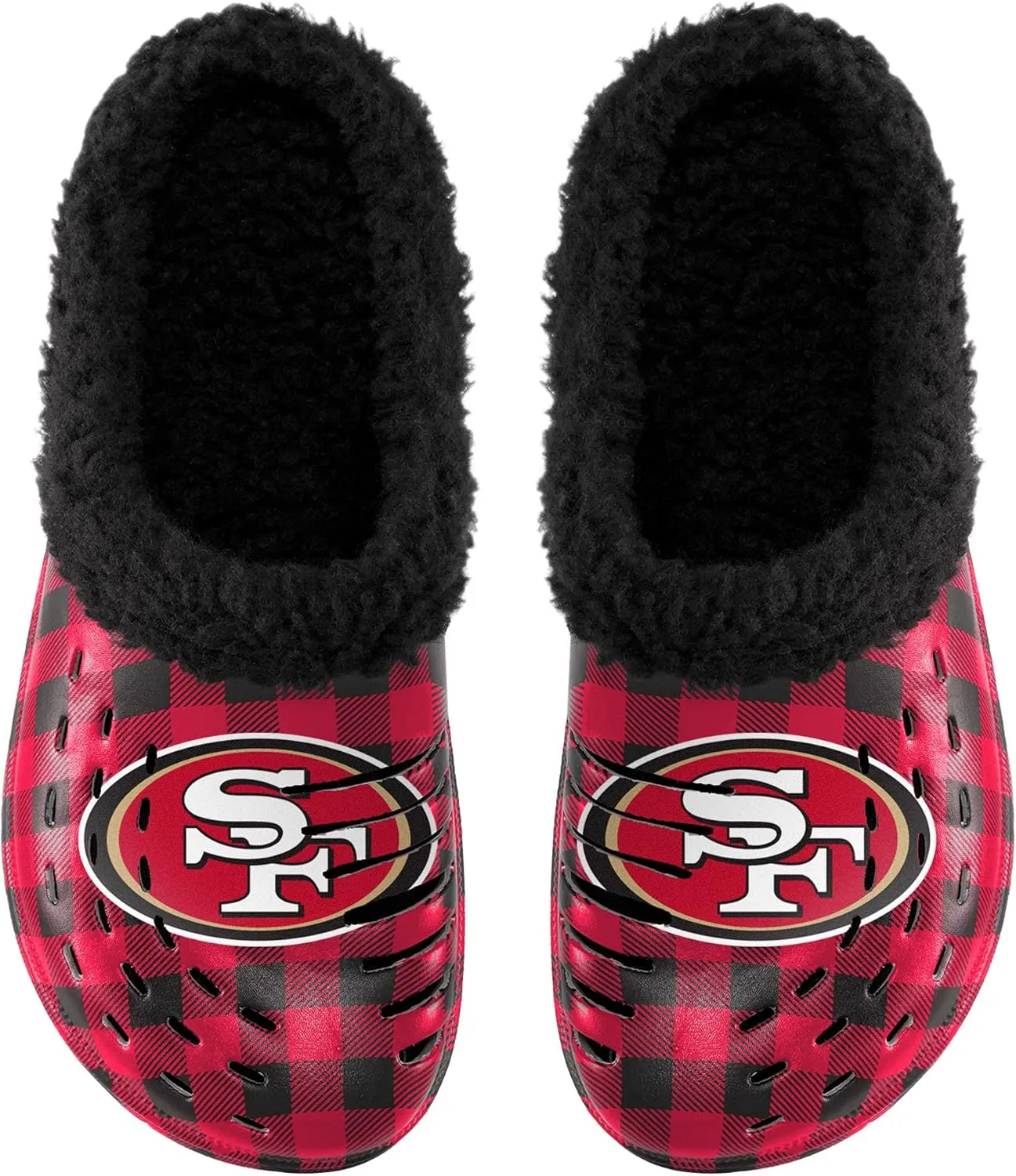 FOCO Men's NFL Team Logo Sherpa Lined Buffalo Check Shoes Slipper Clogs