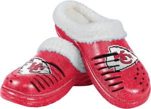 FOCO Women's NFL Team Logo Sherpa Lined Glitter Shoes Slipper Clogs