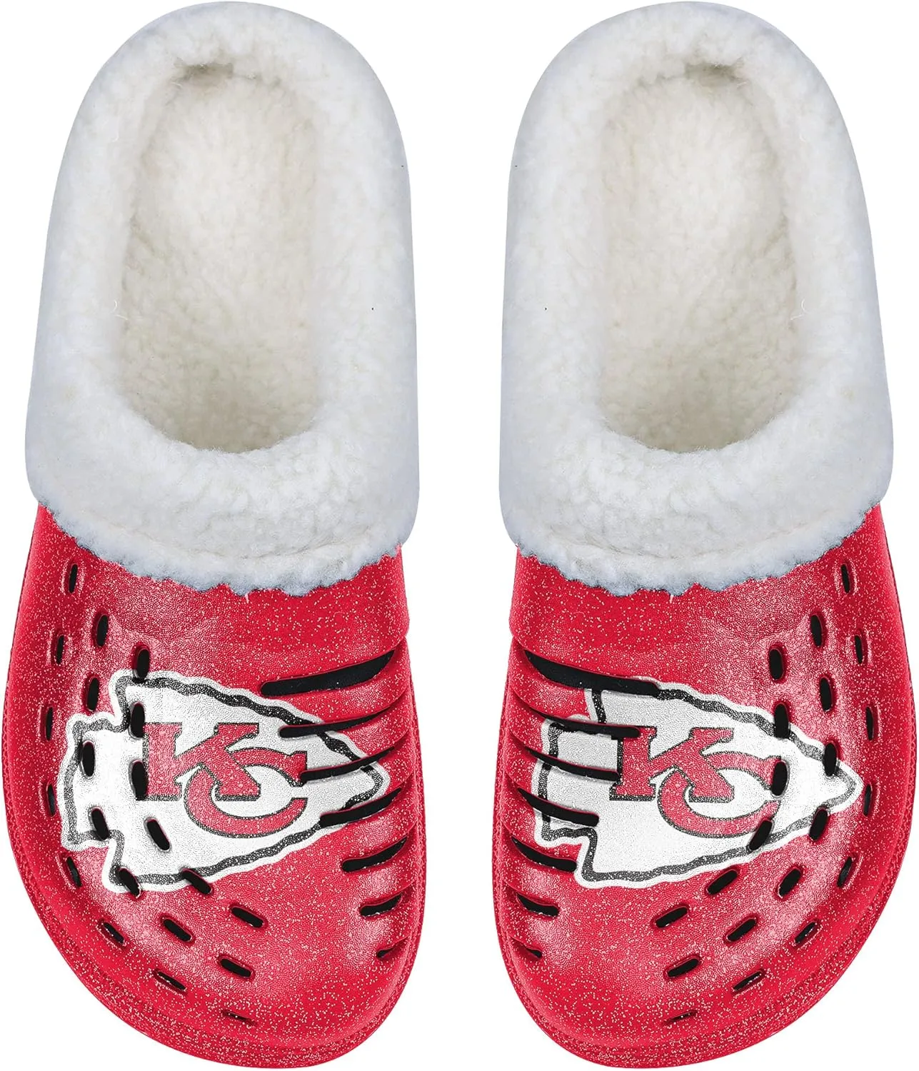 FOCO Women's NFL Team Logo Sherpa Lined Glitter Shoes Slipper Clogs