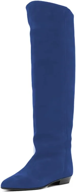 FOWT Women Pointed Toe Pull on Knee High Boot Classic Block Low Heel Long Boot Comfy Warm Daily Outdoor Commuting Dress Shoes Size 4-16 US