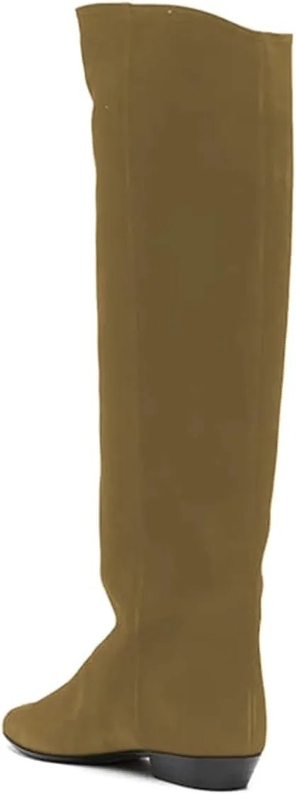 FOWT Women Pointed Toe Pull on Knee High Boot Classic Block Low Heel Long Boot Comfy Warm Daily Outdoor Commuting Dress Shoes Size 4-16 US