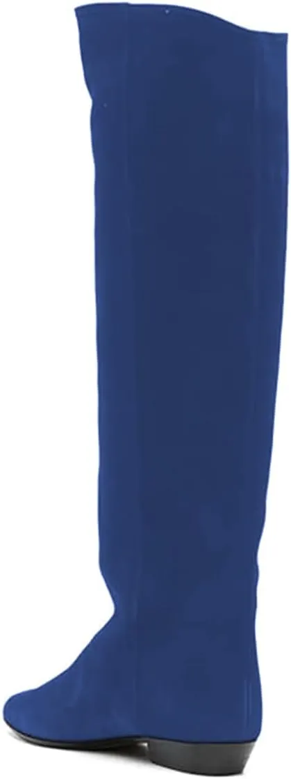 FOWT Women Pointed Toe Pull on Knee High Boot Classic Block Low Heel Long Boot Comfy Warm Daily Outdoor Commuting Dress Shoes Size 4-16 US