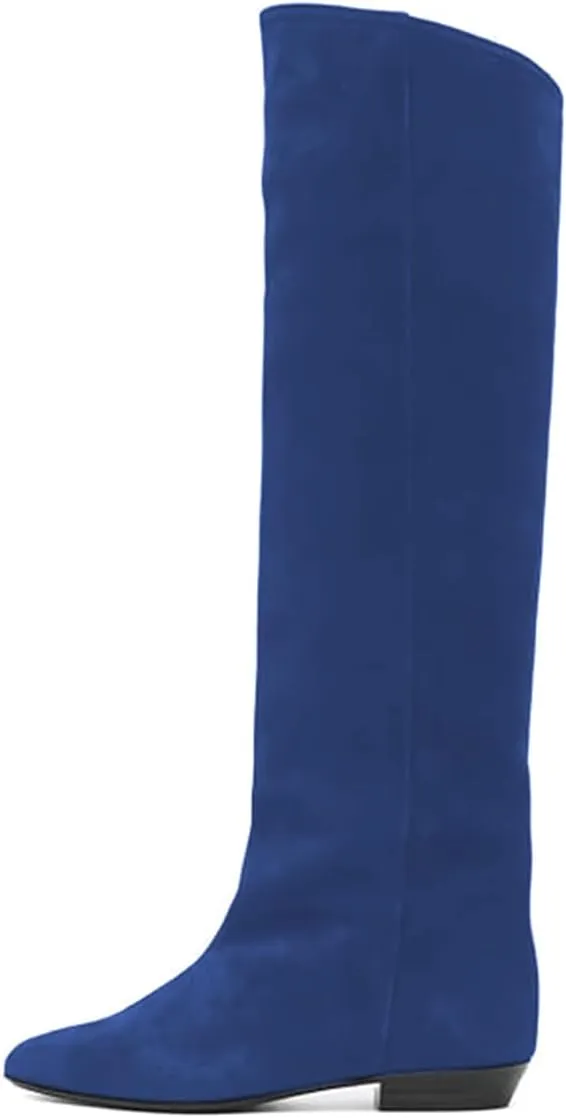 FOWT Women Pointed Toe Pull on Knee High Boot Classic Block Low Heel Long Boot Comfy Warm Daily Outdoor Commuting Dress Shoes Size 4-16 US