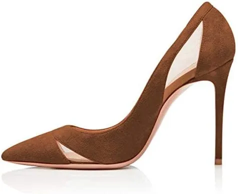 FSJ Women Elegant Mesh High Heel Pump Pointed Toe Stiletto Thin Slip on Dress Prom Party Ladie Shoes Size 4-15 US