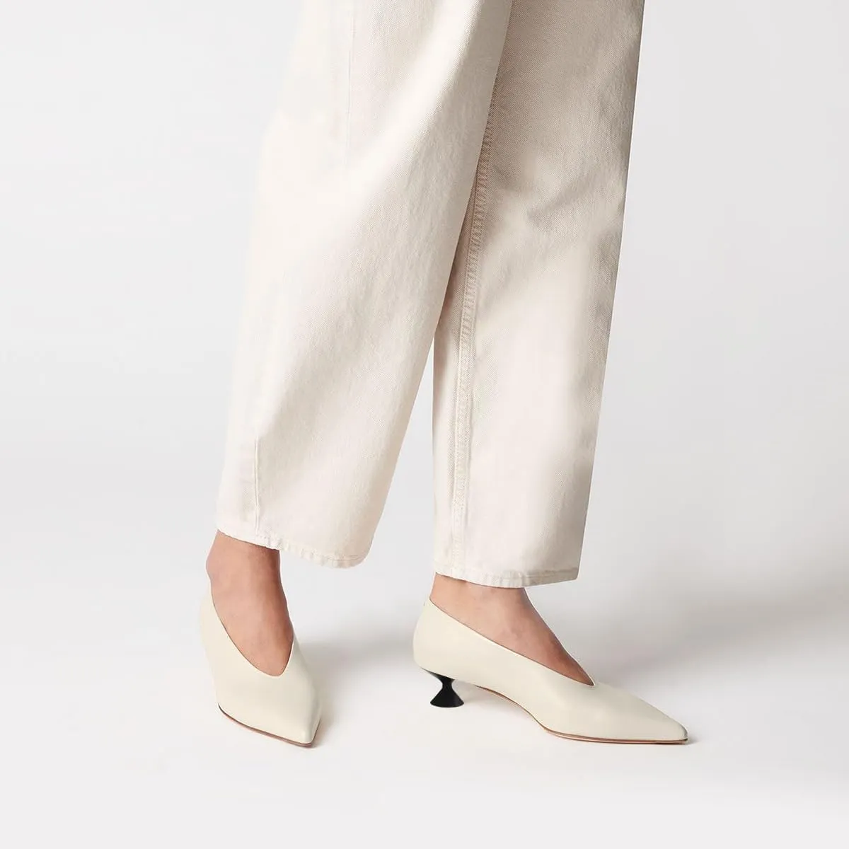 FSJ Women Fashion Pointed Toe V Cut Low Kitten Heel Slip On Pumps Soft Leather Ladies Daily Comfort Basic Dress Shoes Size 4-15 US