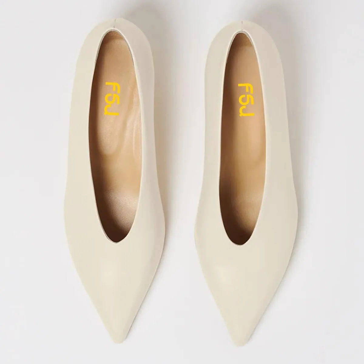 FSJ Women Fashion Pointed Toe V Cut Low Kitten Heel Slip On Pumps Soft Leather Ladies Daily Comfort Basic Dress Shoes Size 4-15 US