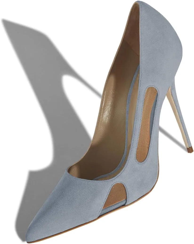 FSJ Women Pointed Toe Pumps Sexy Cutout Mesh Design Stiletto High Heels Comfort Slip on Prom Events Party Dress Shoes Size 4-15 US