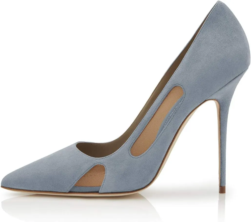 FSJ Women Pointed Toe Pumps Sexy Cutout Mesh Design Stiletto High Heels Comfort Slip on Prom Events Party Dress Shoes Size 4-15 US
