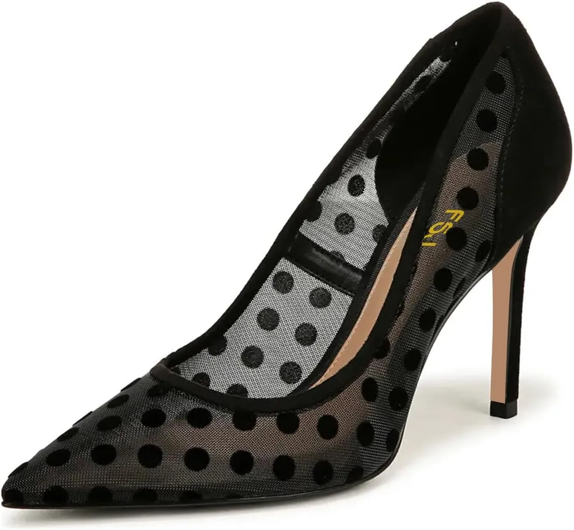 FSJ Women Pointed Toe Stiletto Pumps Slip On Sparkly Rhinestones Studded Mesh High Heel Sexy Formal Event Dress Shoes Sizes 4-16 US