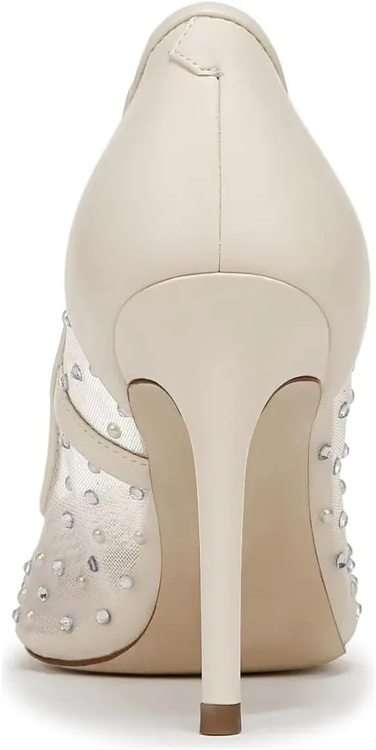 FSJ Women Pointed Toe Stiletto Pumps Slip On Sparkly Rhinestones Studded Mesh High Heel Sexy Formal Event Dress Shoes Sizes 4-16 US